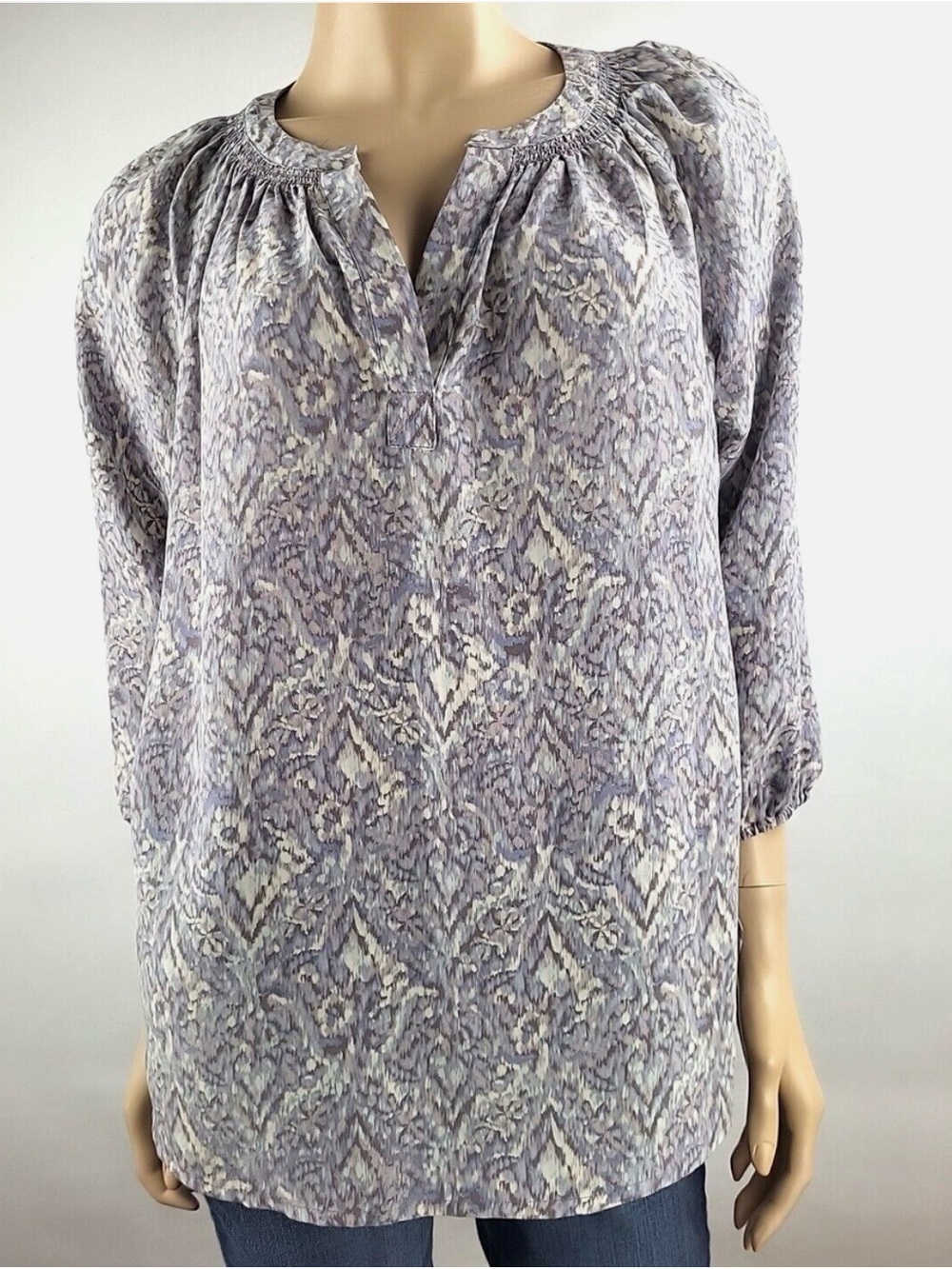 Silk Printed Blouse – Soft Lavender Pattern